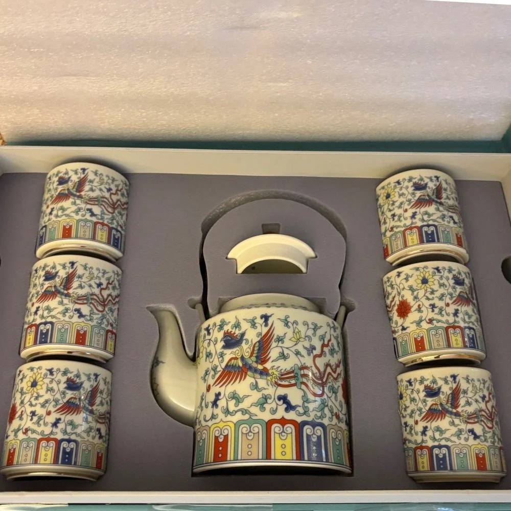 Fanquare Chinese Traditional Tea Set for 6 | Ceramic Teapot w 6 Tea Cups | New